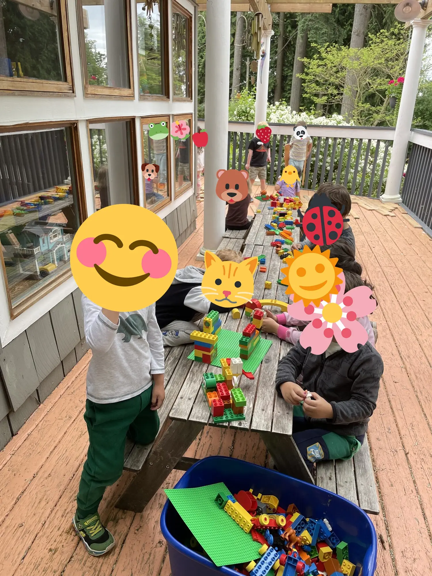 Building with blocks on the covered deck