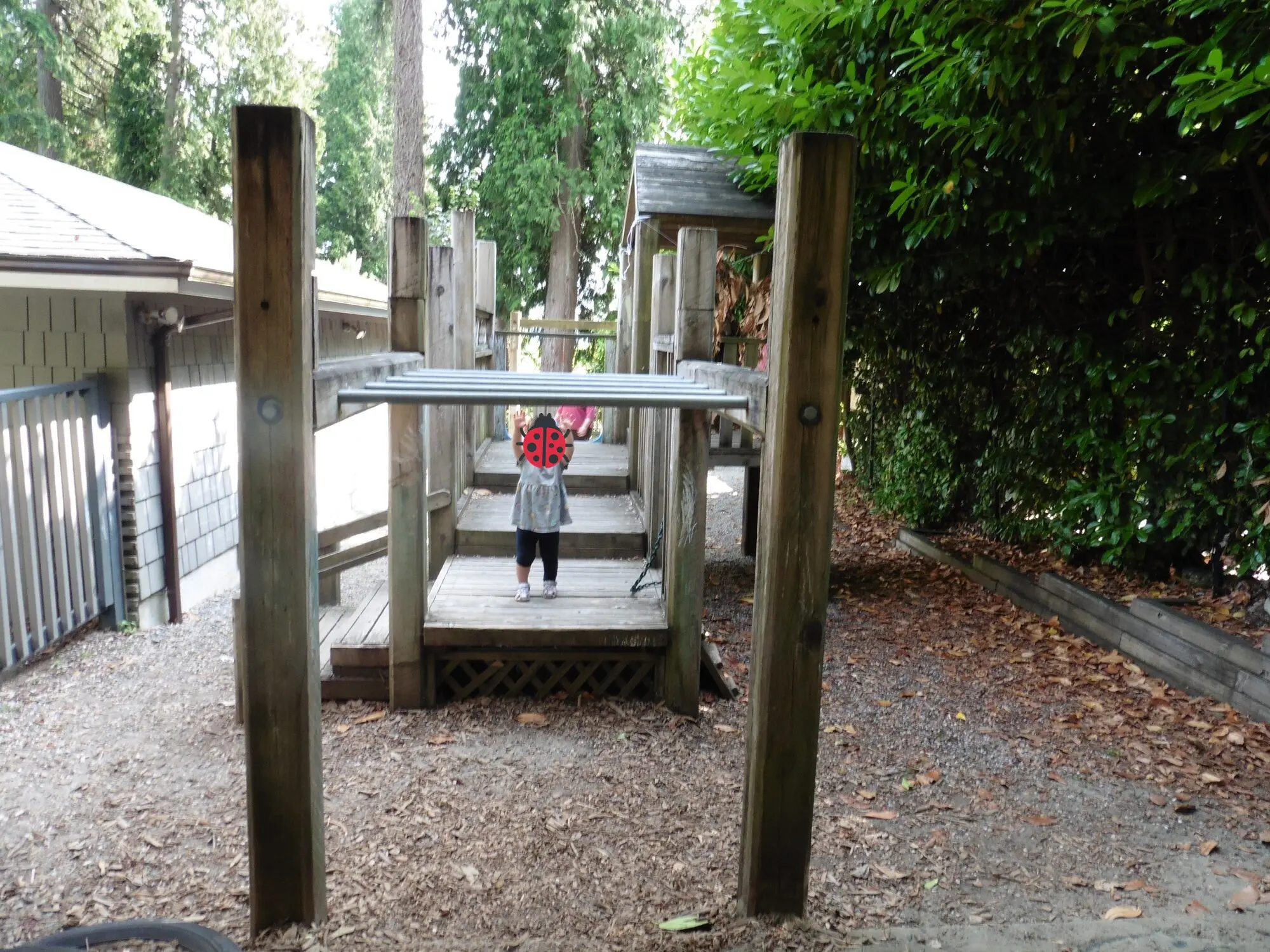 The wooden climbing structure