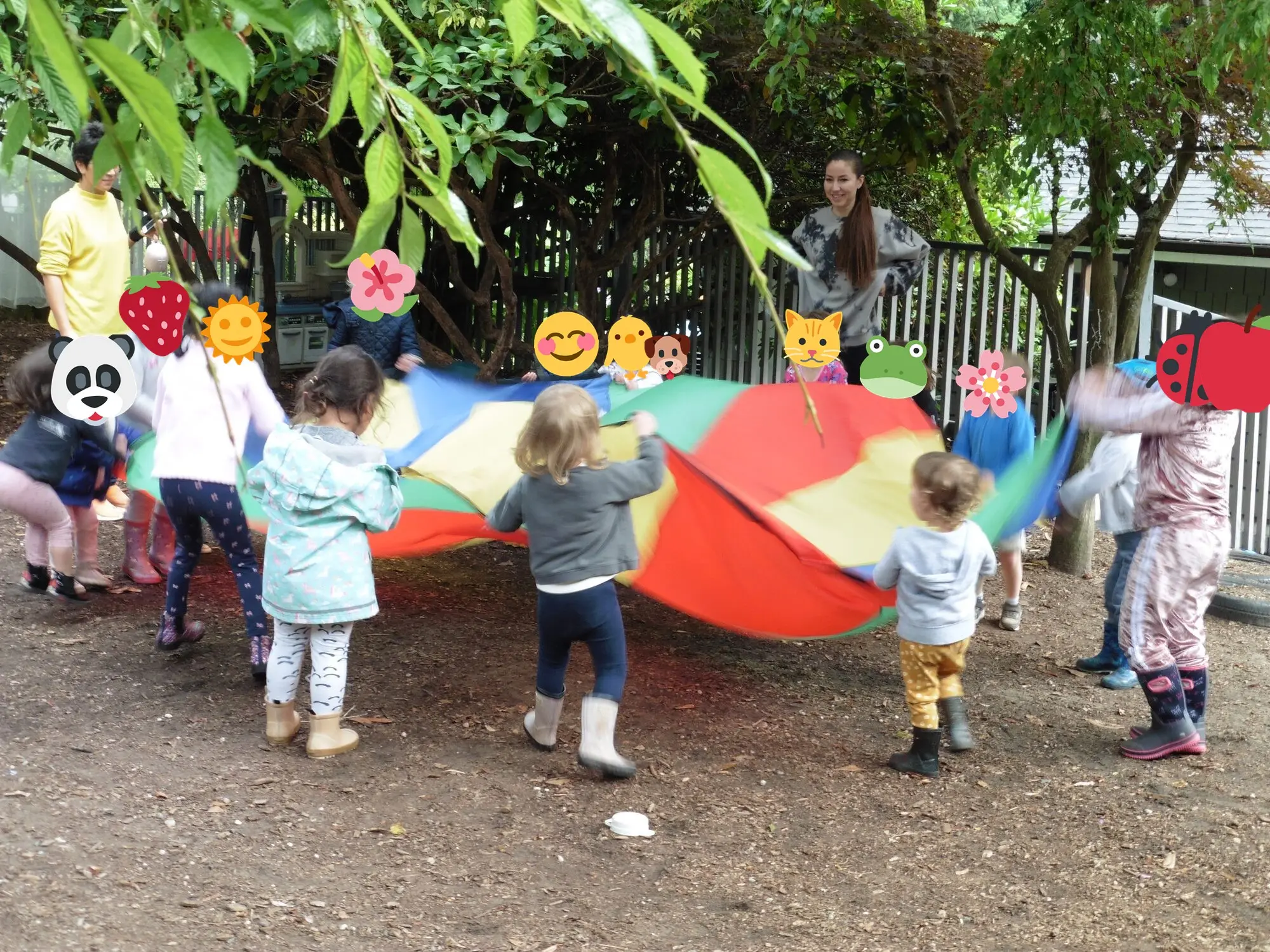 A parachute game in the play yard