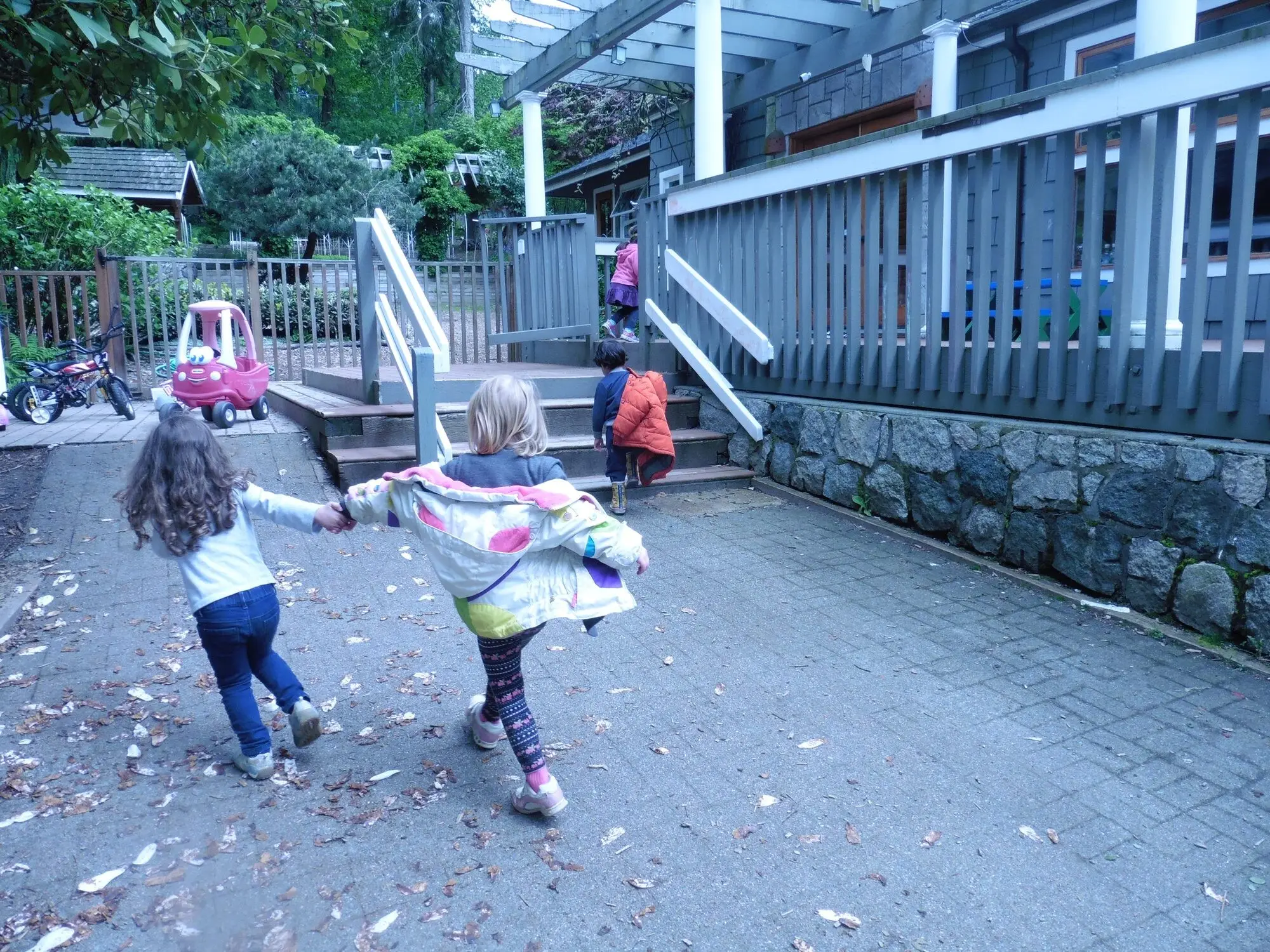 Running together on the patio