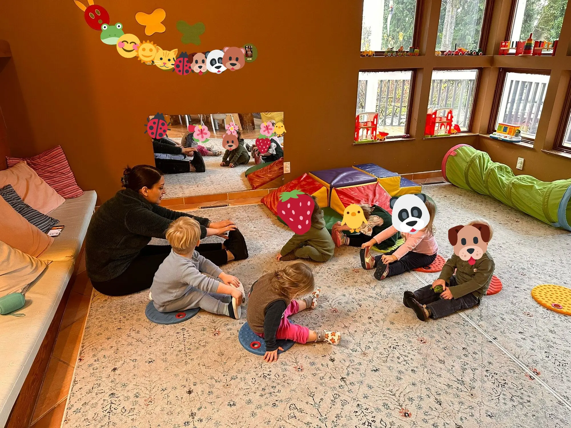 Stretching together and getting into the spirit of exercise